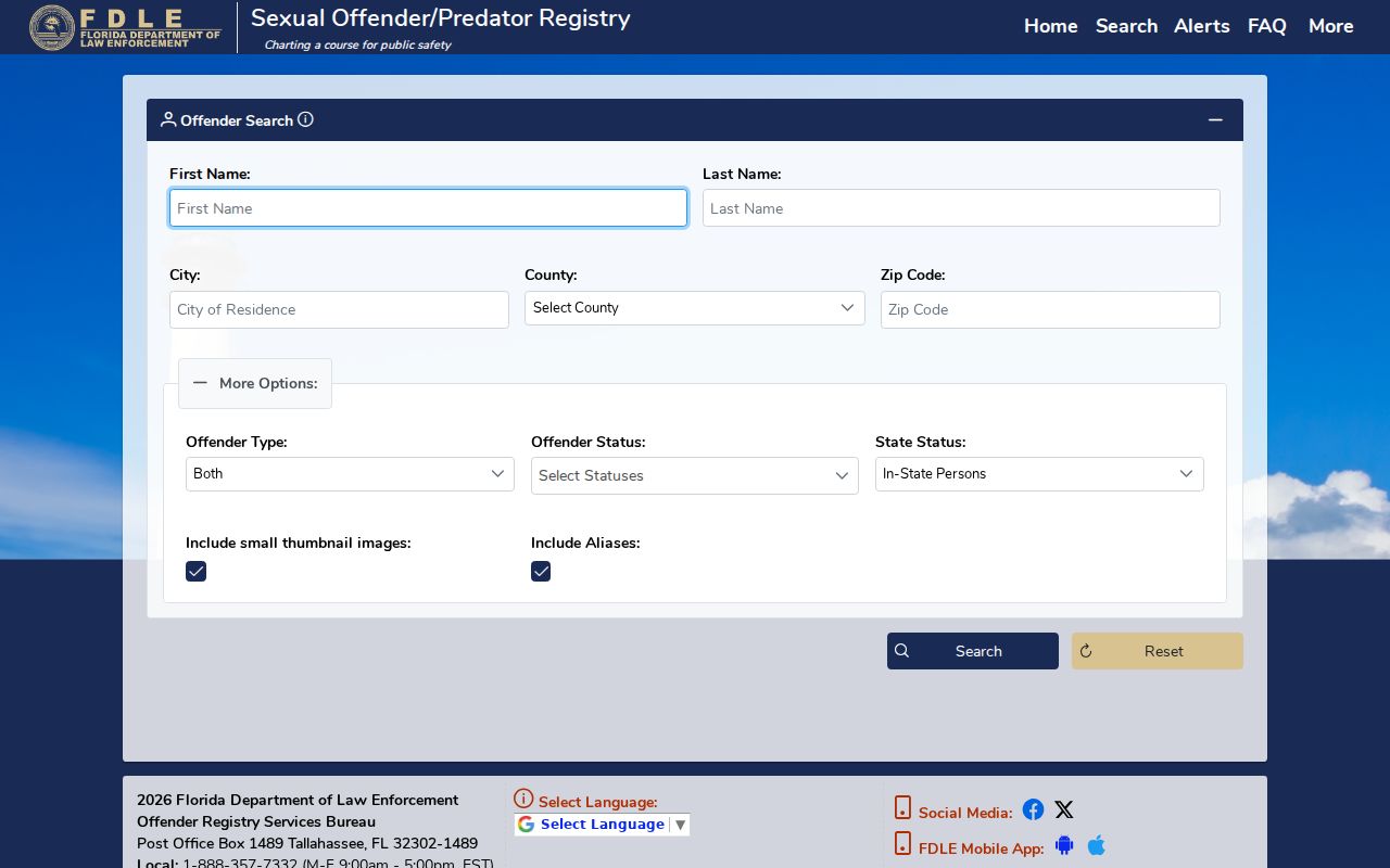 FDLE registry filters available for Delray Beach record research