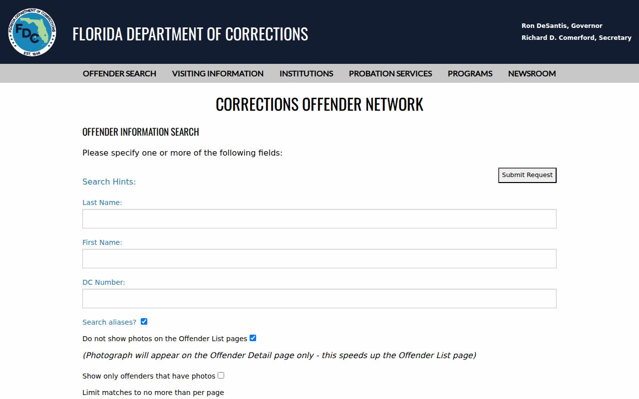 Florida corrections name search for a Delray Beach official record