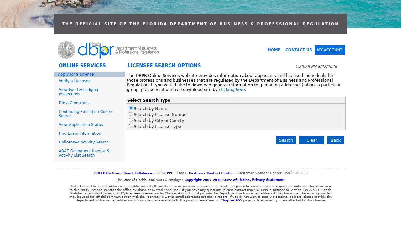 Florida DBPR license search used with Delray Beach ZIP geography