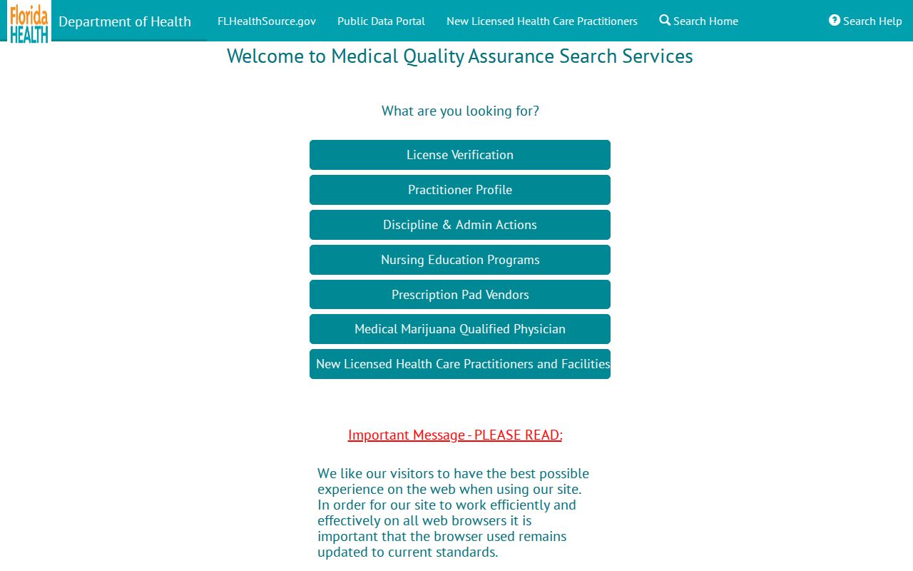 Florida MQA health license lookup for Delray Beach ZIP area research